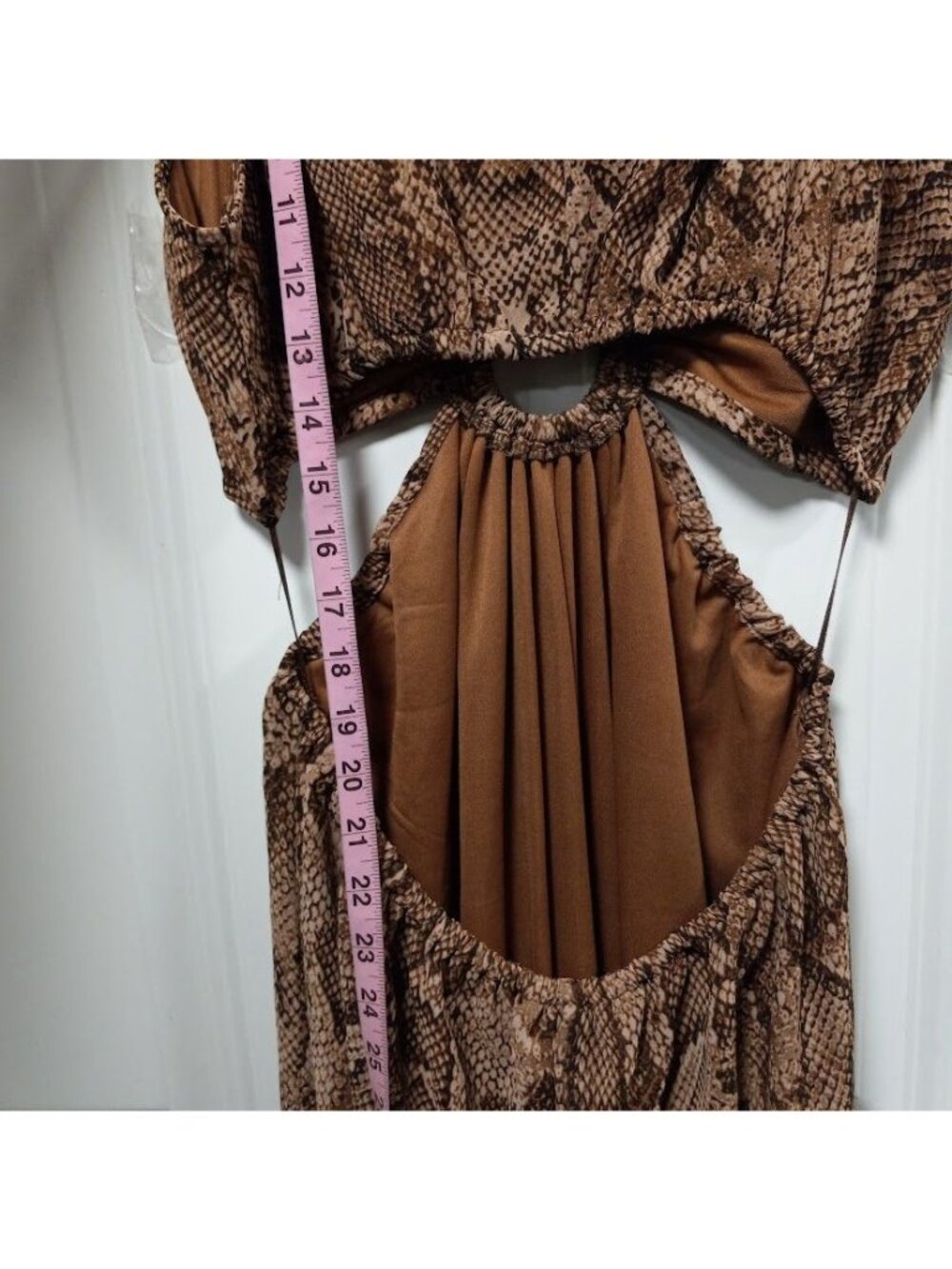 Indulge Instyle Womens Snakeskin Cutout Ring Hi-Low Hem Dress Brown Medium - Picture 9 of 12
